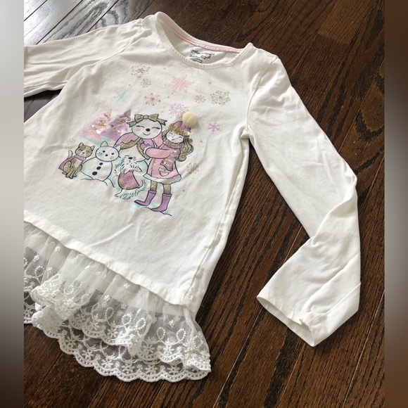 Cynthia Rowley Girls M (7/8) White Long-Sleeved Embellished Tee w/Lace Hem -EUC! - Picture 3 of 12